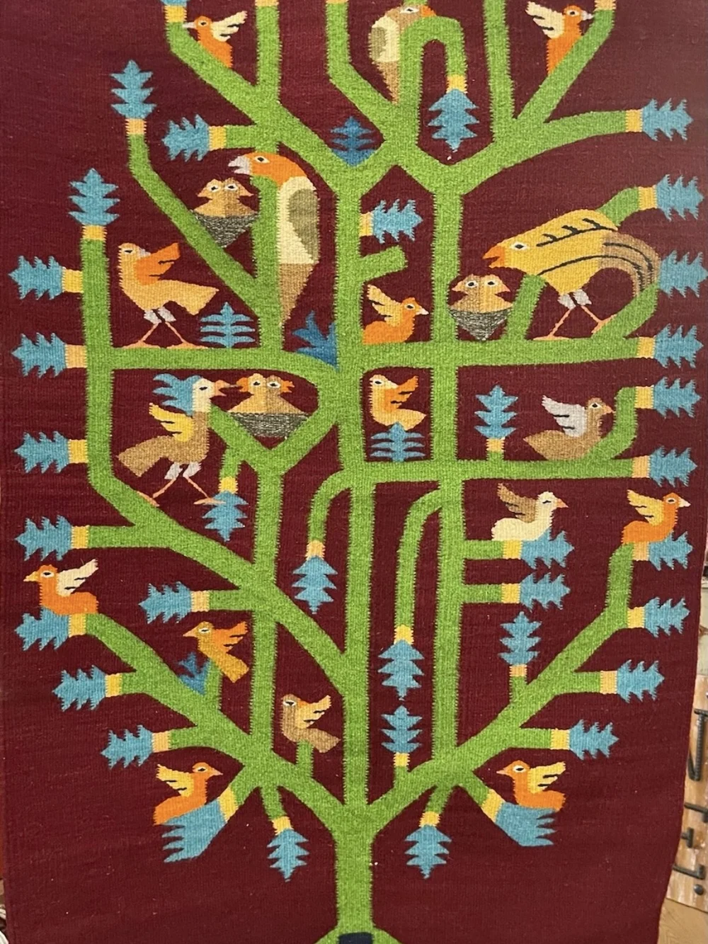 Tree Of Life Tapestry Wall Hanging - Green, Maroon, Blue, Yellow